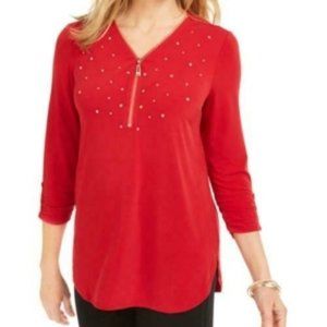 NWT JM Collection Embellished ZIPPER Trim Top